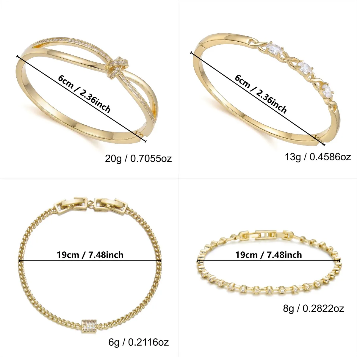Feines Geometrisches Zirkon-Armband für Frauen Minimalistische Tennis-Kette Gedrehter Knoten Manschetten-Armreif Modischer Stapelbarer Schmuck Geschenke – Detail 8