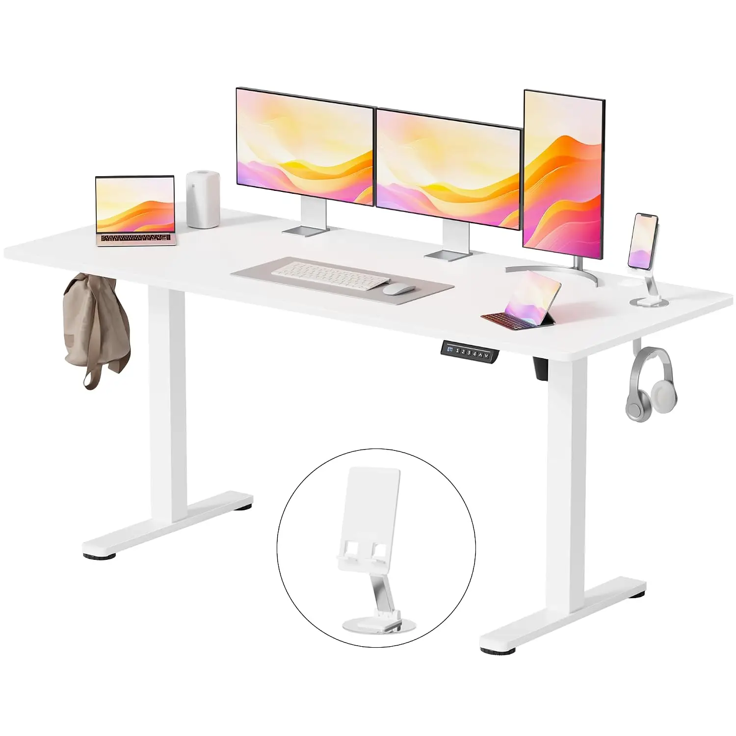 Height Adjustable Electric Standing Desk 63x24 Inch Home Office Sit Stand Desk with Phone Holder & USB Port, Customized