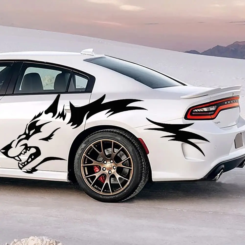 Car Side Body Wolf Decal Vinyl Sticker 130x50cm 3 Colors Black White Red Universal Fit Aggressive Style Decoration