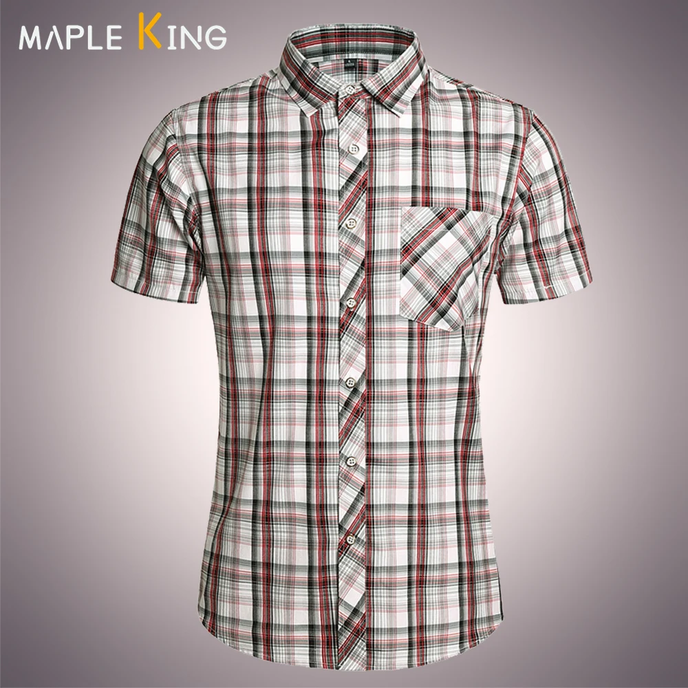 

Summer Clothes Mens Vintage Plaid Shirts Short Sleeve Social Business Dress Shirt Men Button Down Patch Pocket Blusas Tops 7XL