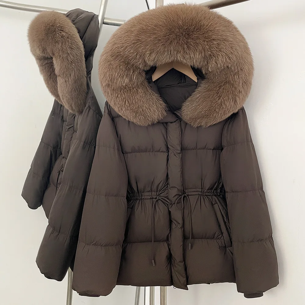 90 Белый утиный пуховик, очень большой воротник из натурального лисьего меха, теплая зимняя парка, роскошная куртка-пуховик с капюшоном, верхняя одежда