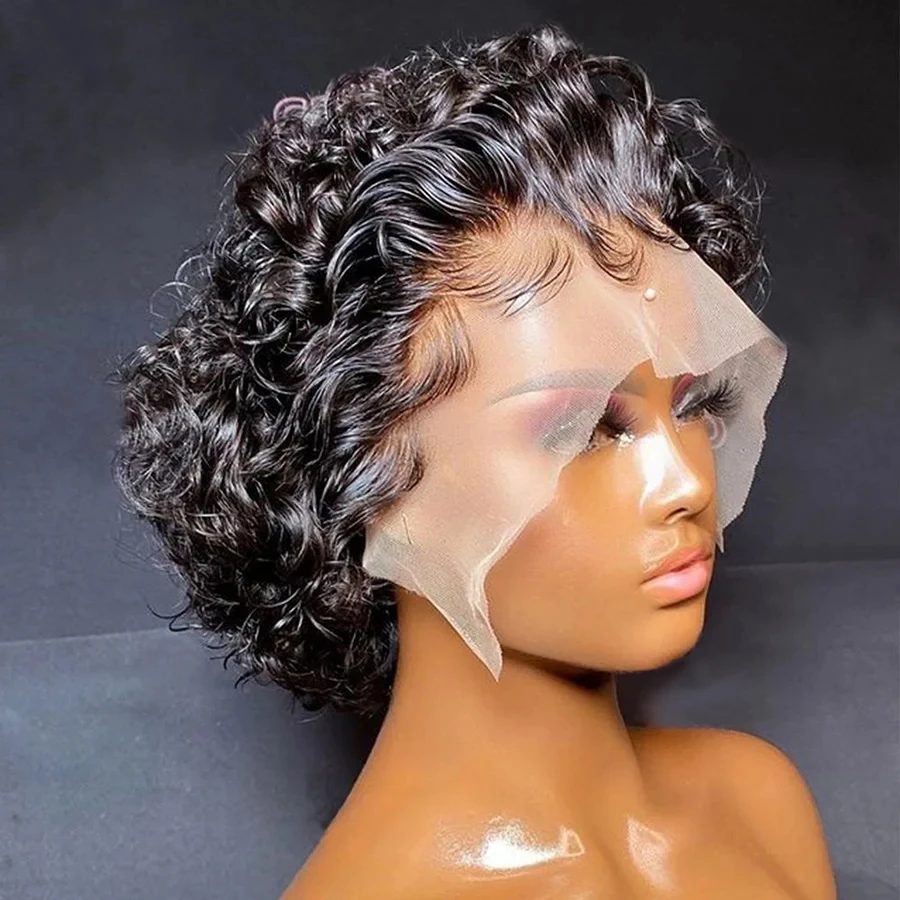 Short Bob Wig Pixie Cut Wigs Human Hair 13x1 Lace Frontal Wig Deep Wave Lace Front Human Hair Wig Pre Plucked Pixie Curly Wig