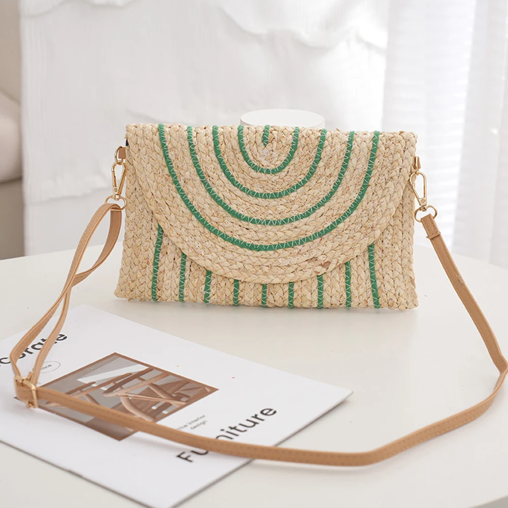 Summer Beach Envelope Wallet Purse Straw Bag for Women Raffia Woven Shoulder Bag for Holiday Travel Handbag Flap Crossbody Bag