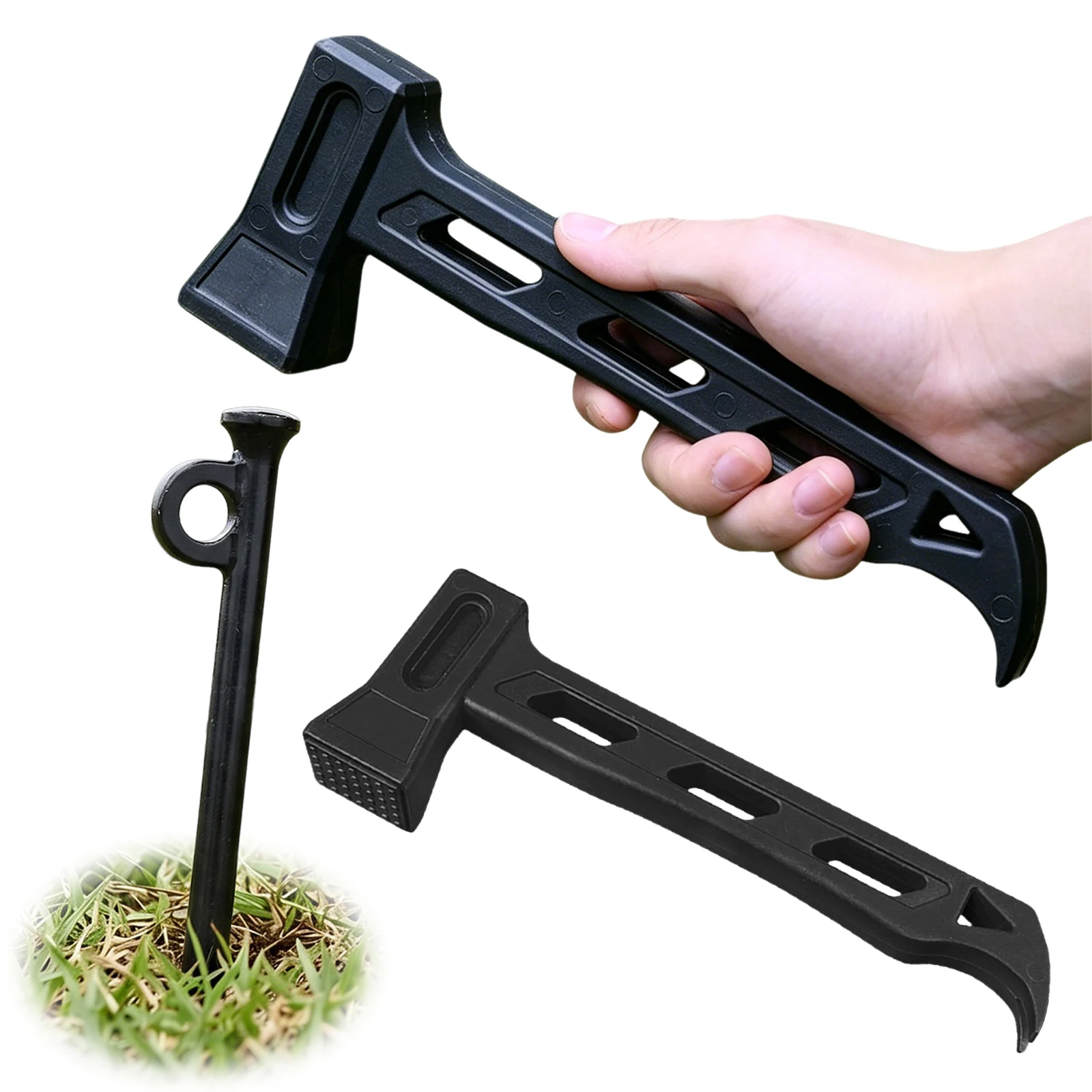 PE Camping Hammer with Stake Puller Hole Ultralight Portable Hammer Anti-slip for Camping Stakes Tent Pegs Nail Spike Garden