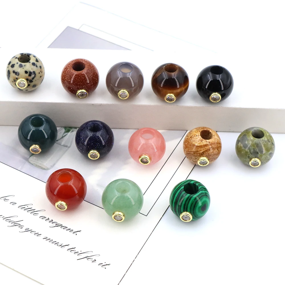Natural Stone Big Hole Beads High Quality Amethyst Agate Round Bead For Jewelry Making Diy Bracelet Handmade Jewelry Accessory