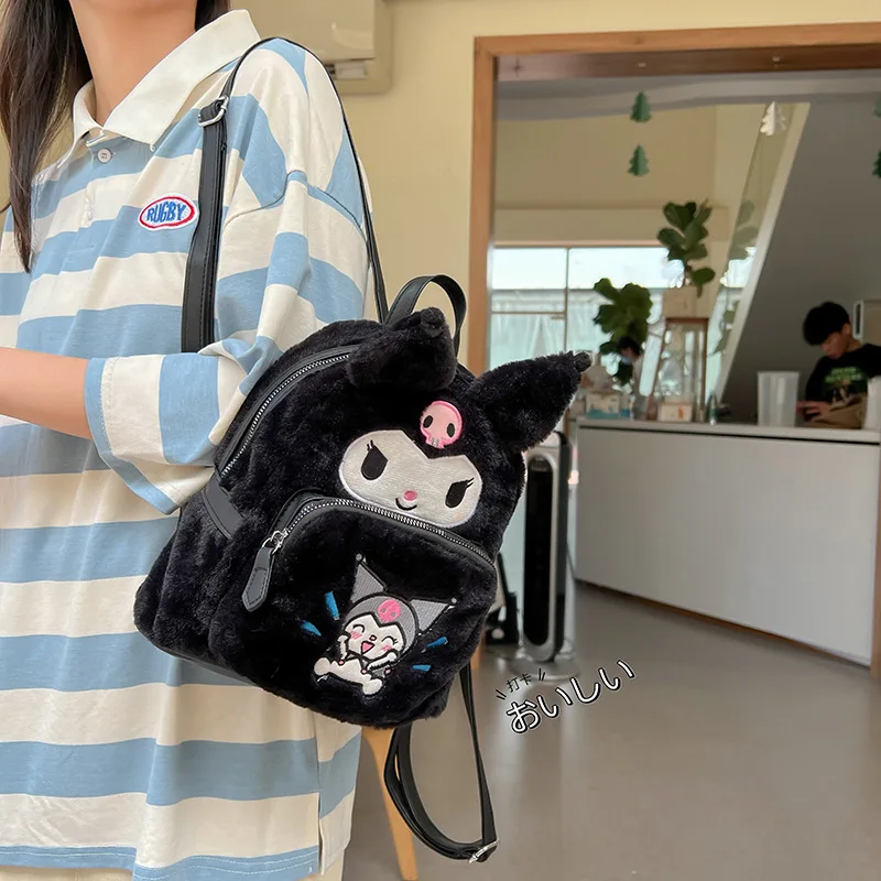 Anime Sanrio Plush Backpack Cute Hello Kitty Student Bag Kawaii Kuromi Plush Kids Bags for Girls Cinnamoroll Bag Birthday Gifts