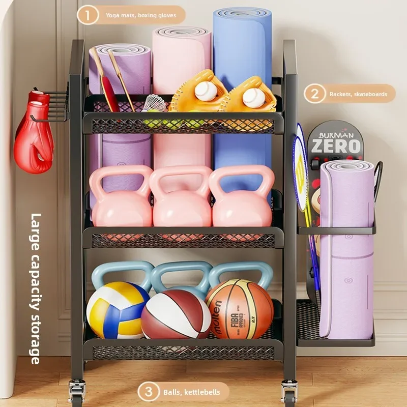 Home Gym Sports Equipment Storage Rack, Yoga Mat Holder, Ball Organizer, Portable Indoor Fitness Accessory Storage Stand