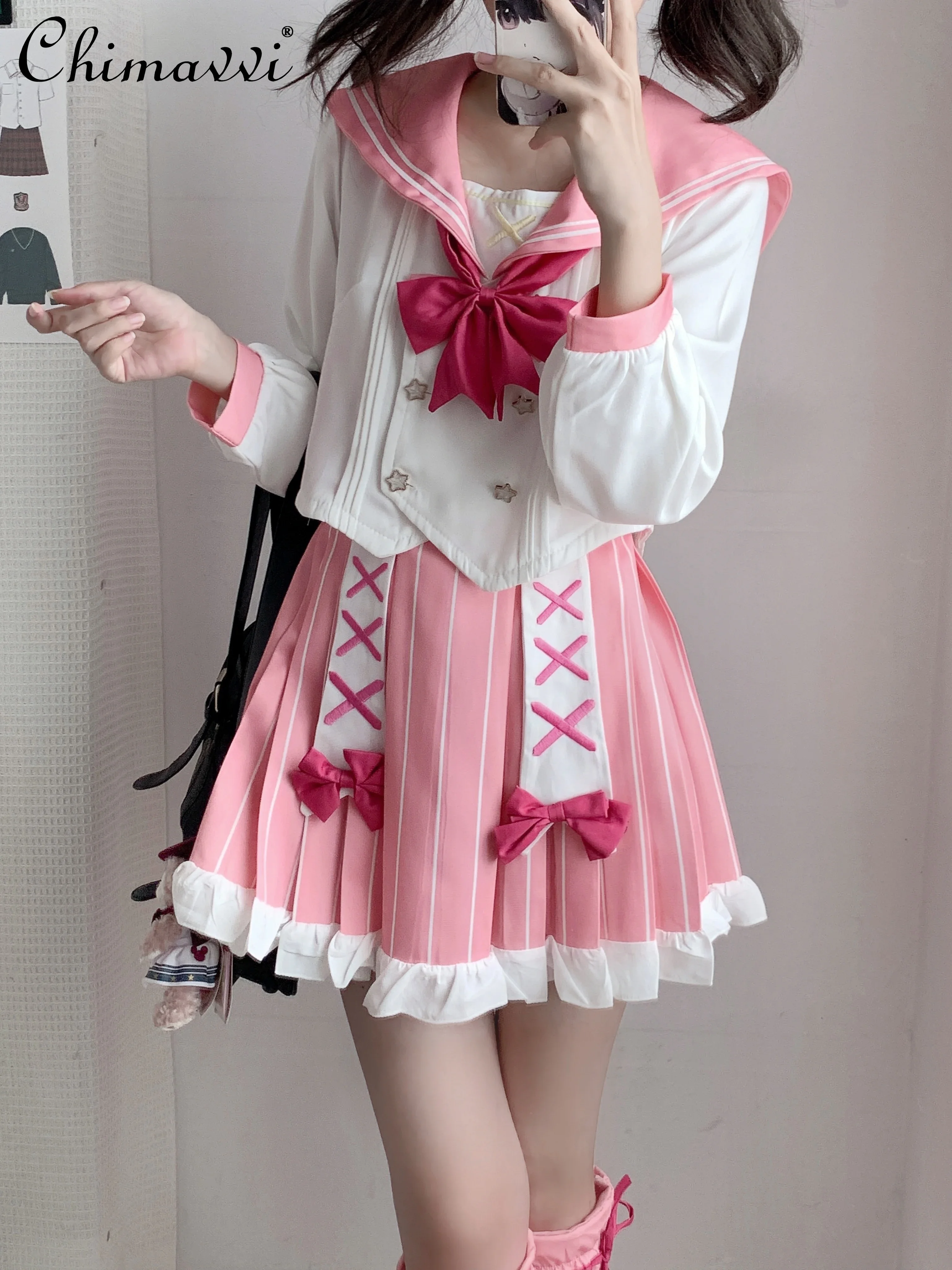 

Original Japanese JK Uniform Sailor Suit Set 2025 Spring and Summer New Student Kawaii Long-sleeved Top and Skirt 2-piece Girl