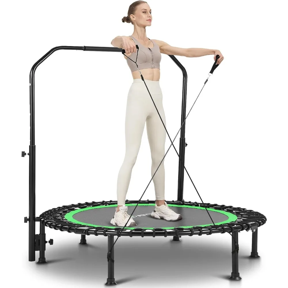 

40/50" Foldable Mini Trampoline Max Load 450/550lbs, Fitness Trampoline with Bungees, Adjustable Foam Handle