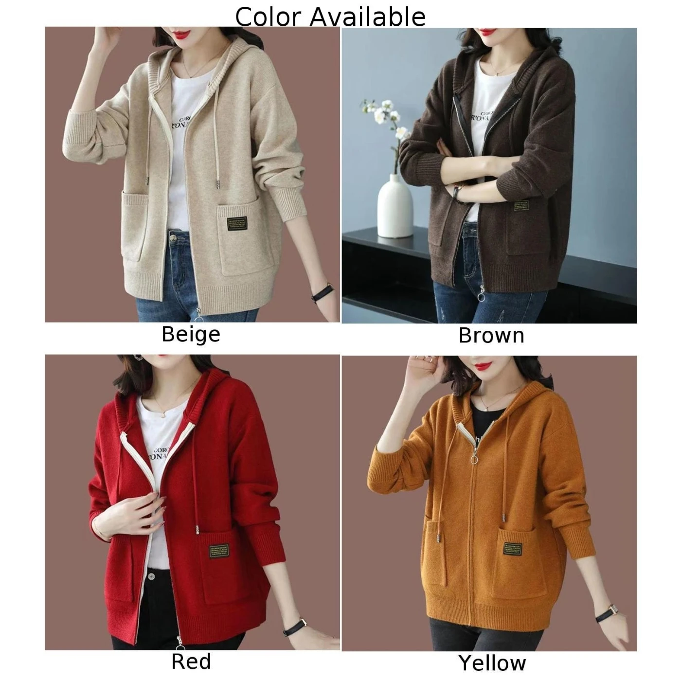 Felpa con cappuccio a maniche lunghe cardigan maglione lavorato a maglia con cappuccio da donna casual con tessuto ad alta elasticità adatto per l'autunno e l'inverno