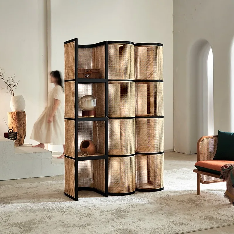 

Rattan rack partition floor corner cabinet indoor household multi-layer storage rack display rack