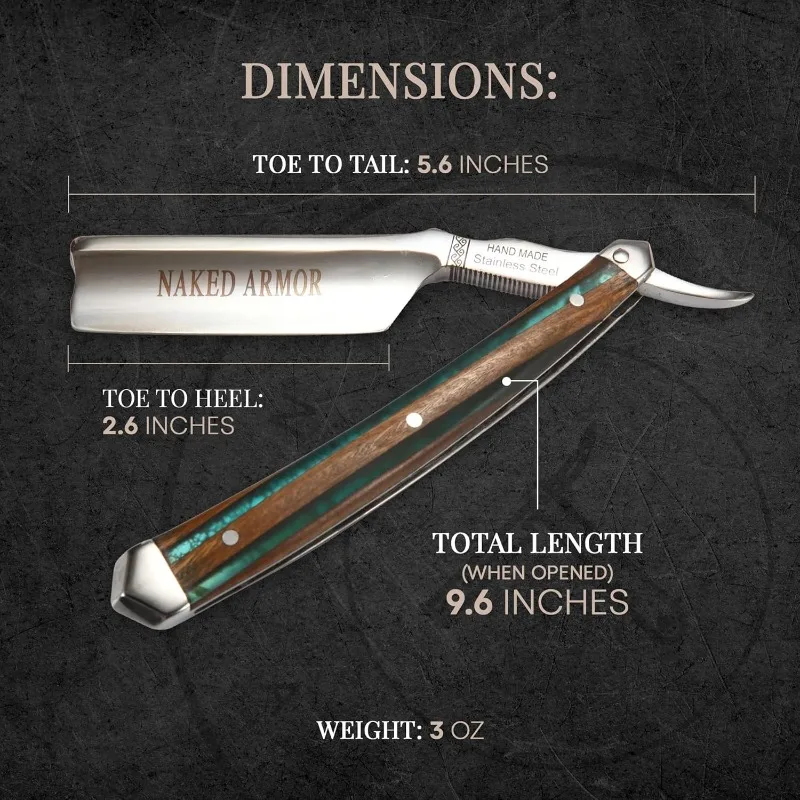 Rasoio dritto Safir - Rasoio a bordo dritto pronto per la rasatura, rasoio dritto giapponese in acciaio inossidabile + legno di sandalo per uomo