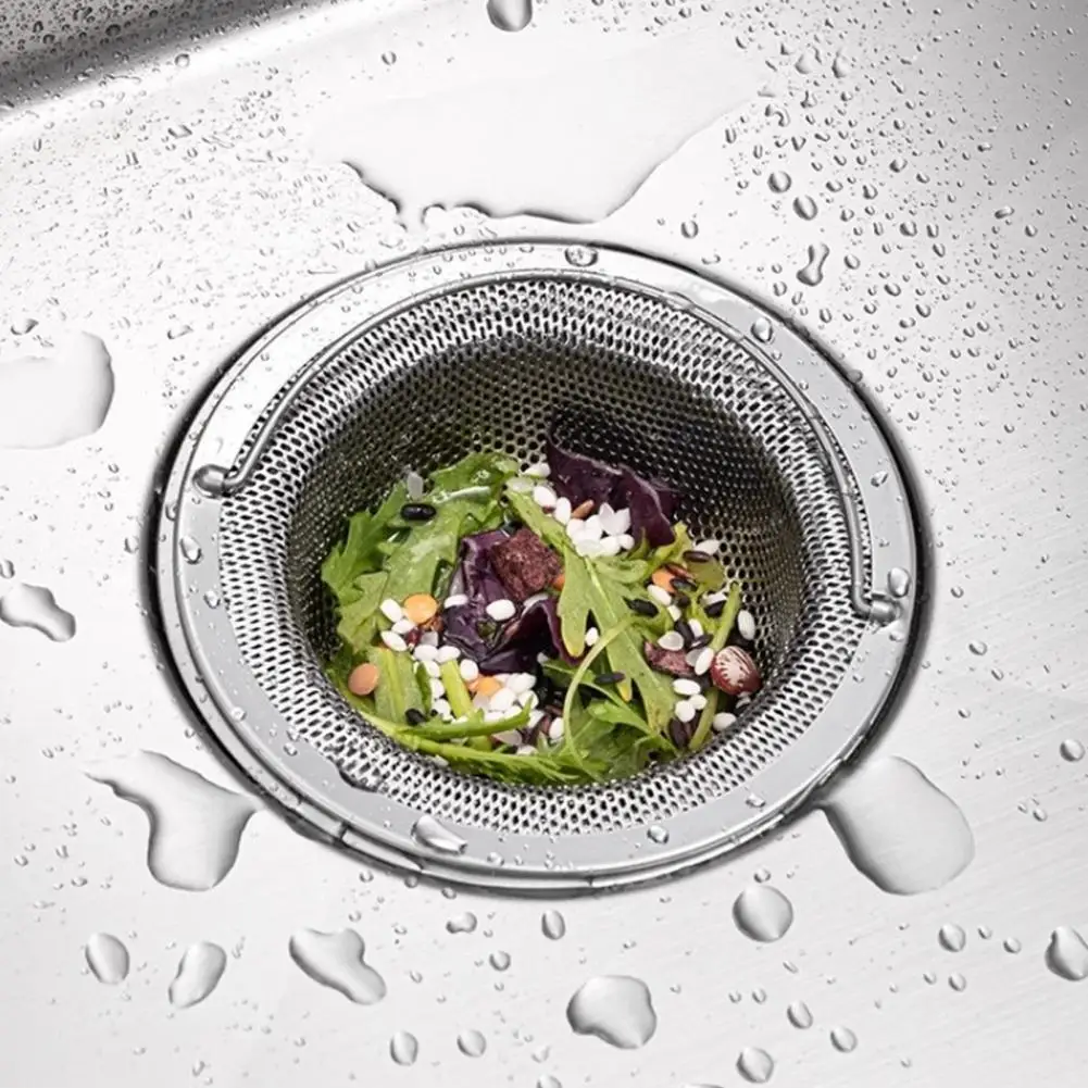 Stainless Steel Kitchen Sink Strainer Large Food Debris Holder Fine Mesh Clog-Free Drain Basket Easy-Lift Handle Durable Sewer F
