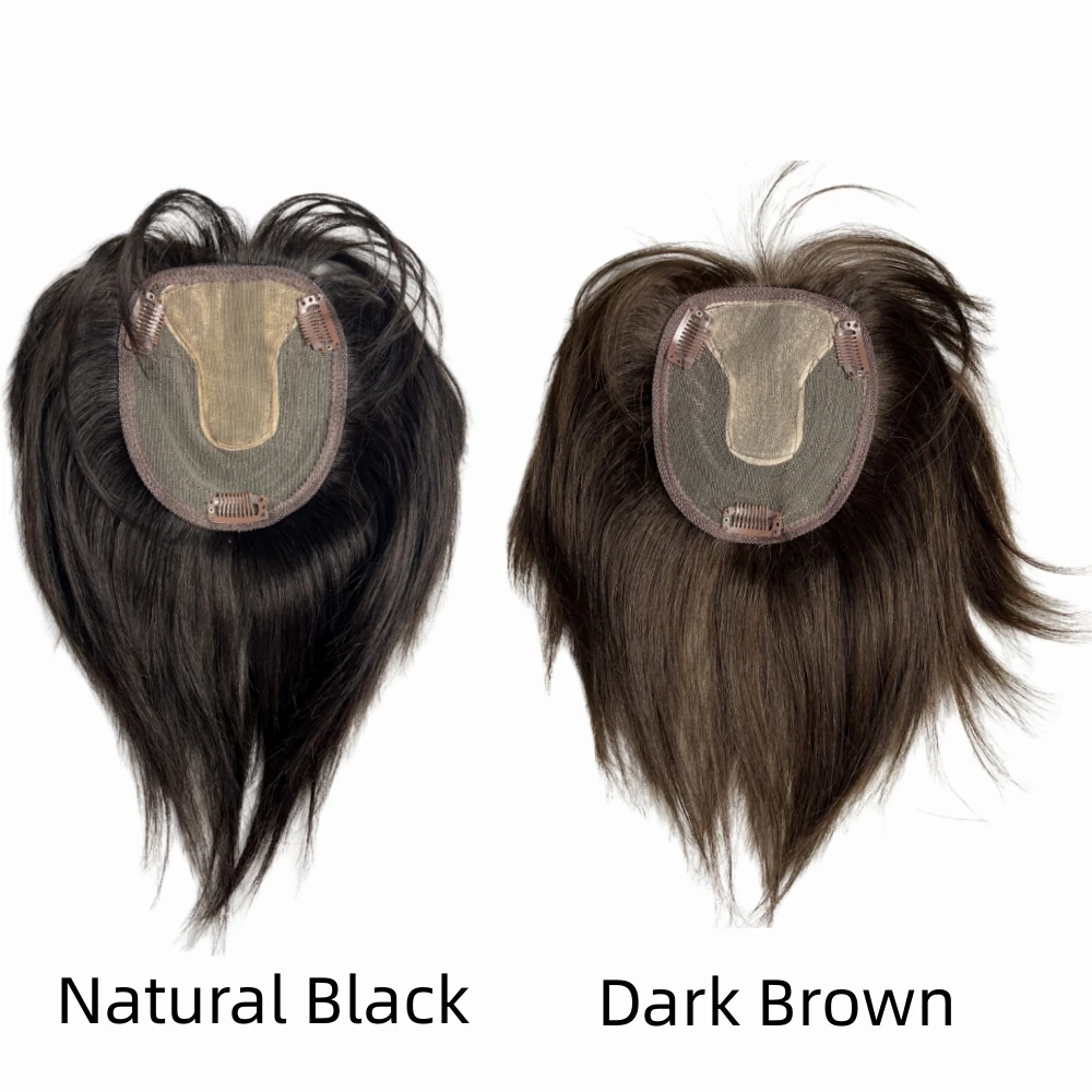 T-Teil-Echthaar-Topper mit Spitzenbasis für Frauen mit 3D-Pony, brasilianisches natürliches Haarteil, Clip-in-Haarverlängerung, Abdeckung gegen Haarausfall