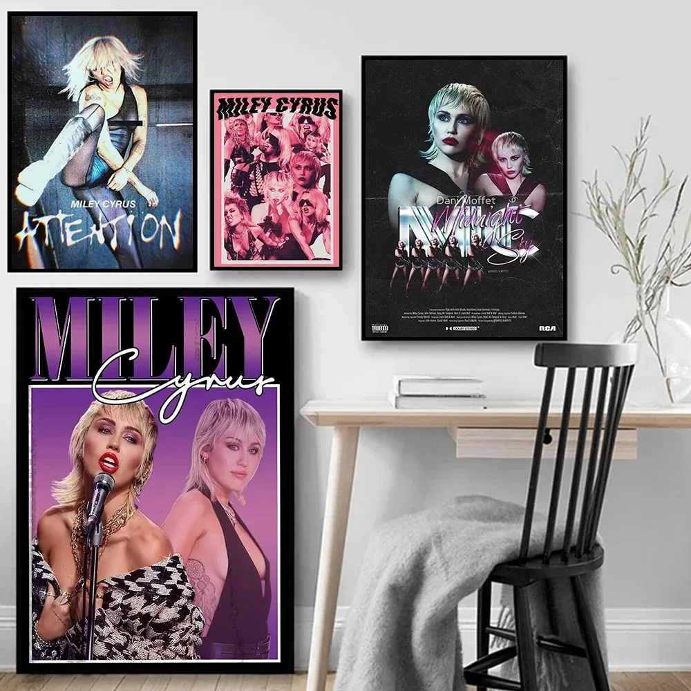 Diva Miley Cyrus Flowers Plastic Heart Midnight Sky Hit Songs Poster Canvas Painting Vintage Music Wall Pictures Home Decor Gift