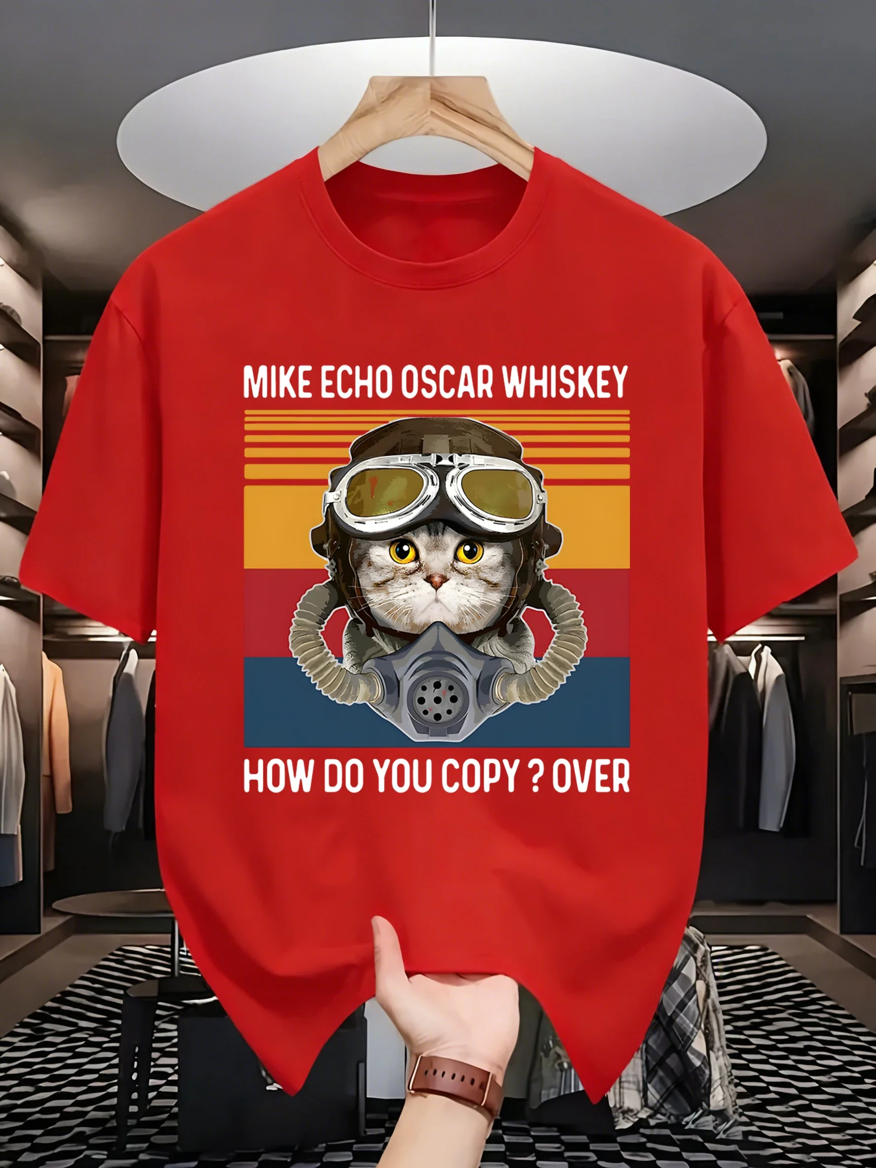 Cat Make Echo Oscar Whisky Print  Casual Loose T Shirts Hip Hop  Streetwear Summer All-Match Short Sleeve Fashion Tees