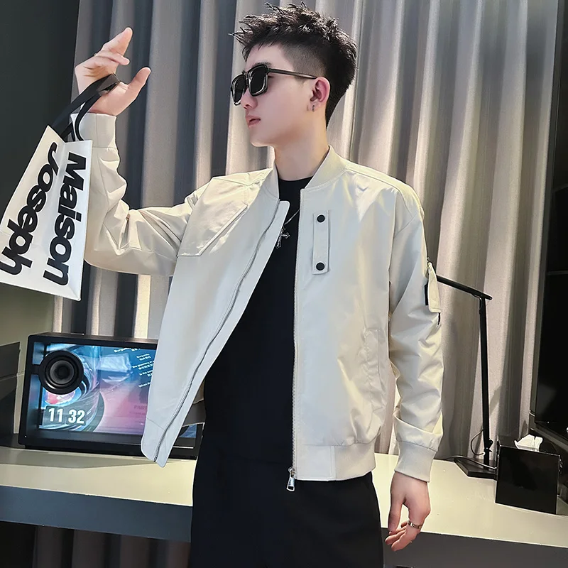 

Мужская приталенная куртка с бейсбольным воротником, размер XS, молодежная, повседневная, осенняя верхняя одежда из полиэстера, с длинными рукавами, простой фасон