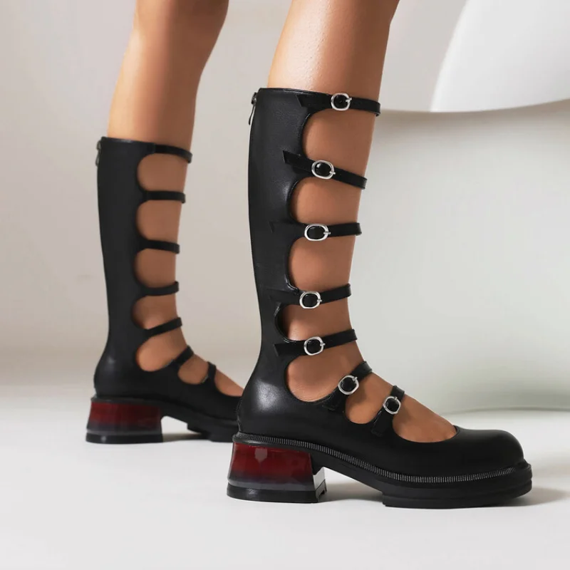 summer New styles fashion leisure time women sandals black Shallow mouth Buckle Rear zipper High cylinder Women cool boots