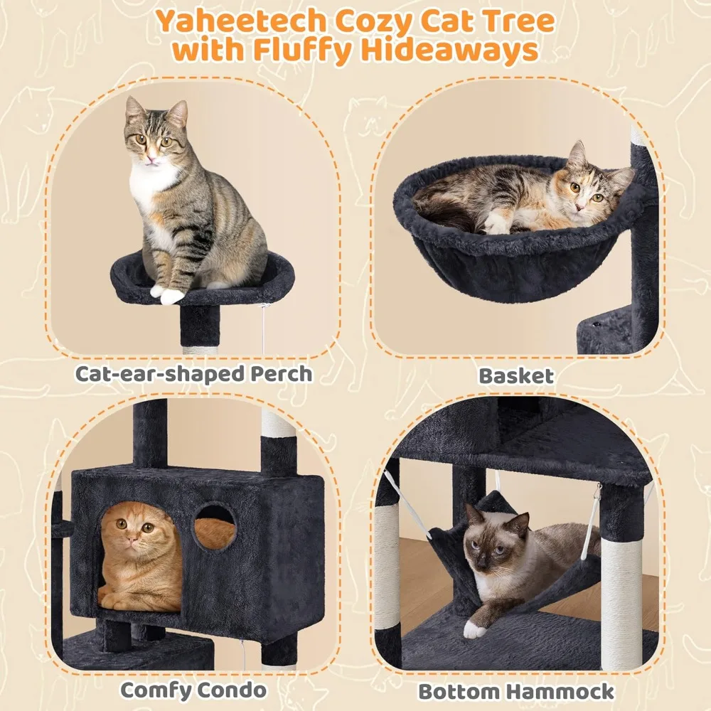 Multil-Level Cat Tree Cat House for Large Cats, 64.5in Cat Tower for Indoor Cats as Modern Activity Center