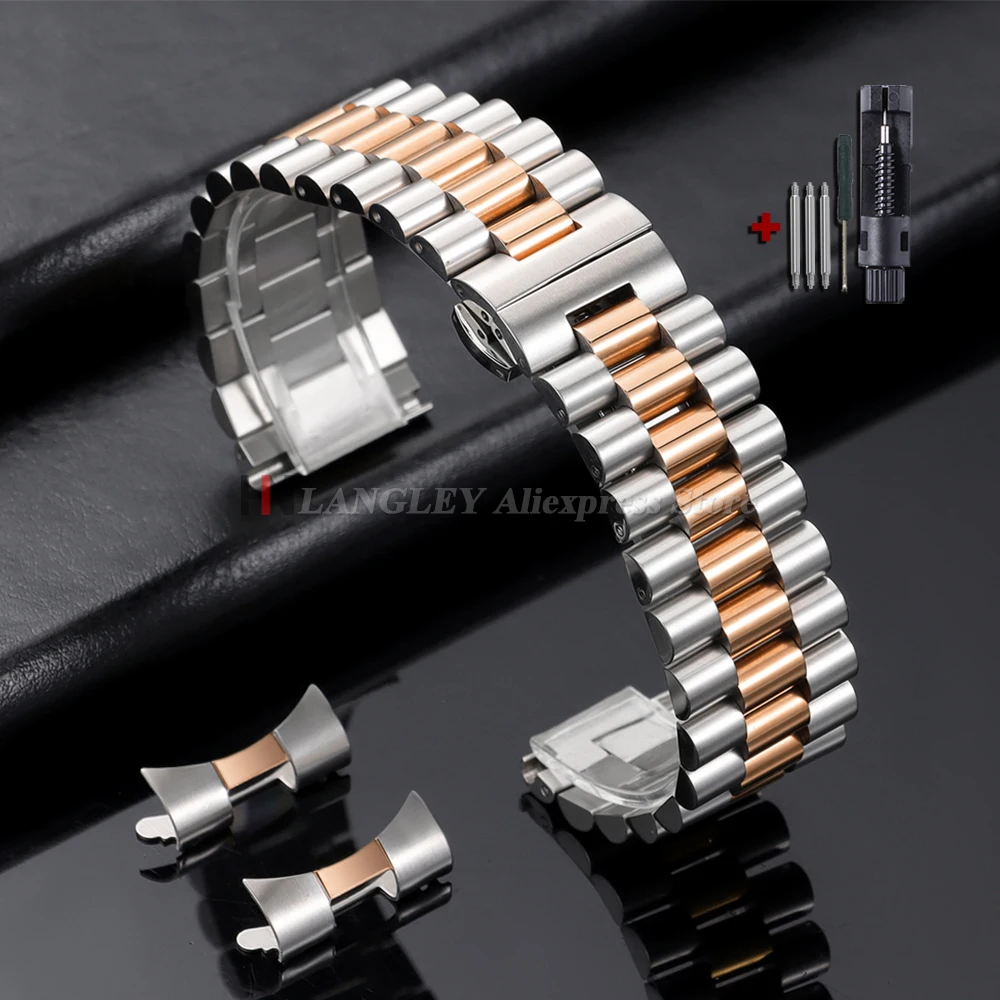 Massives Edelstahl-Uhrenarmband, 10, 12, 13, 14, 16, 17, 18, 19, 20 mm, 21 mm, 22 mm, Ersatz-Uhrenarmband mit gebogenem Ende, Herren- und Damenarmbänder