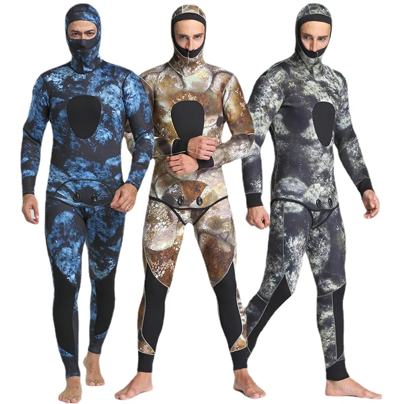 Men's 5mm SCR Full Suit Camouflage Two Piece Splicing Diving Suits Surfing Snorkel Swimsuit Split Suits Combinaison Surf Wetsuit