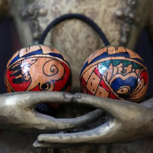 Imagen 2 del producto Aslatuas bolas rítmicas pintura a mano auténtica Aslatua ritmo africano Shaker de madera Kashaka Shaker mano africano Shakers