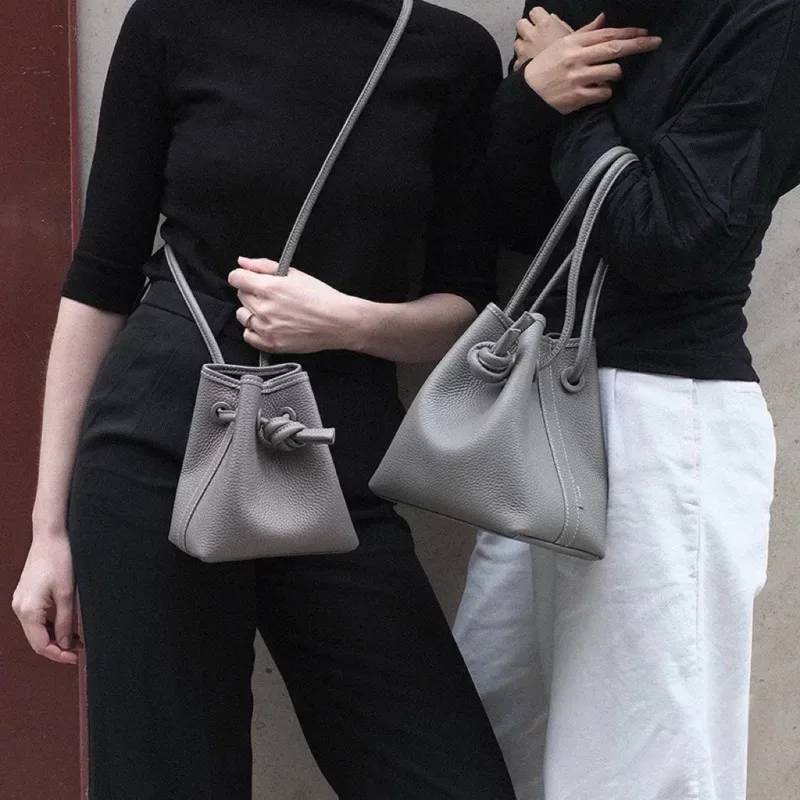 Luxury Genuine Leather Bond Bucket Bag Handbags For Women 2025 New Niche Designer Chic Versatile Shoulder Bags Stylish Purses