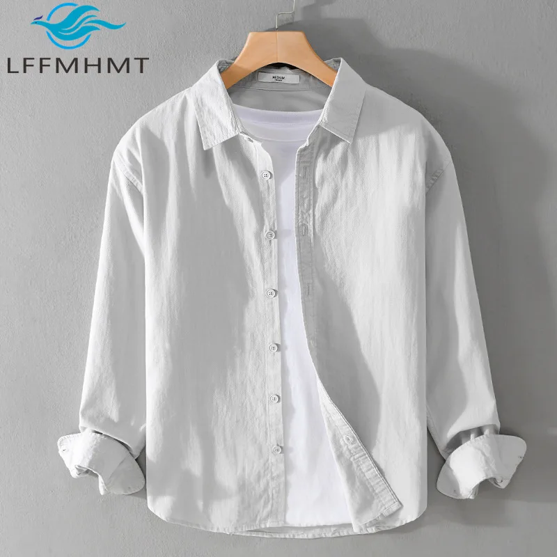 

9122 100% Cotton Good Quality Long Sleeve Casual Shirt Men's Spring Fall Fashion Solid Color Simple Basic Teens Daily Blouses
