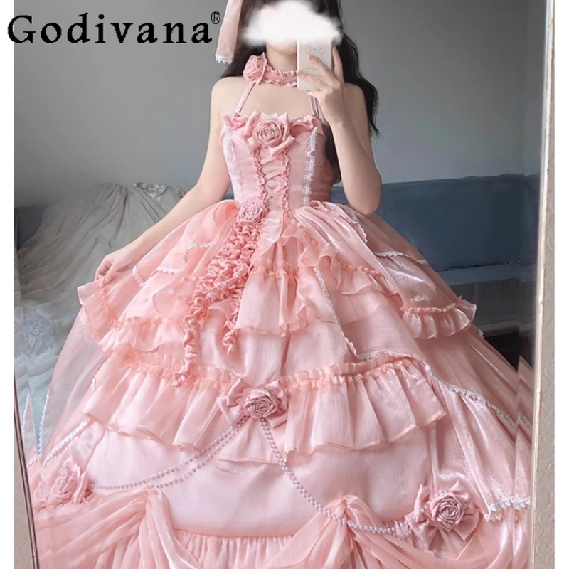 الوردي لوليتا فستان الزفاف المرأة الجديدة الراقية ثوب مسائي فستان يوم الطالب حفل الكبار لوليتا الأميرة فستان حلو