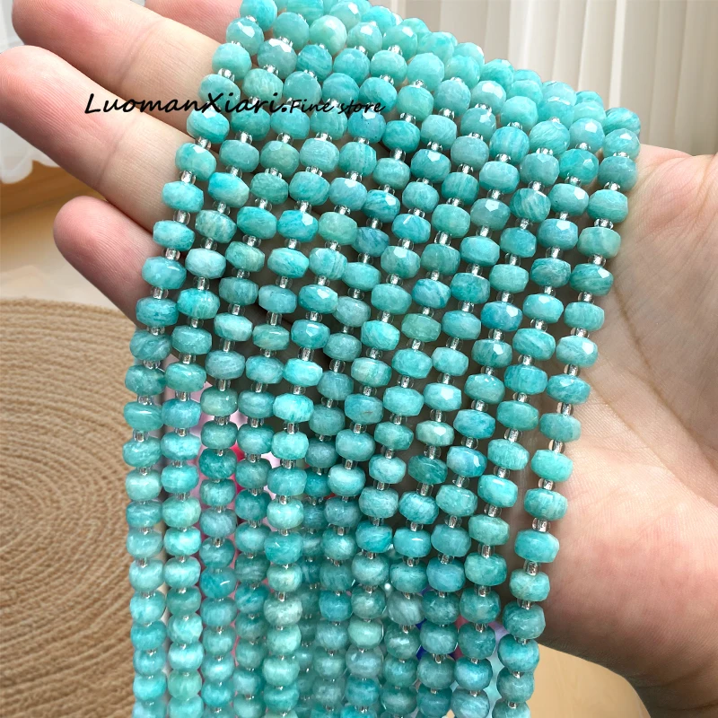 

6x8 мм граненый драгоценный камень Рондель амазонит натуральный камень свободные бусины-разделители для изготовления ювелирных изделий Diy браслеты подвески аксессуары