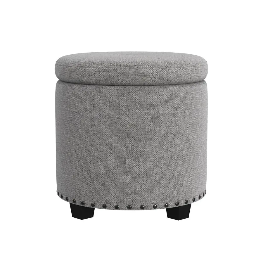 

Home Decor Upholstered Round Storage Ottoman with Nailheads Ottoman with Storage for Living Room amp Bedroom, Grey Woven