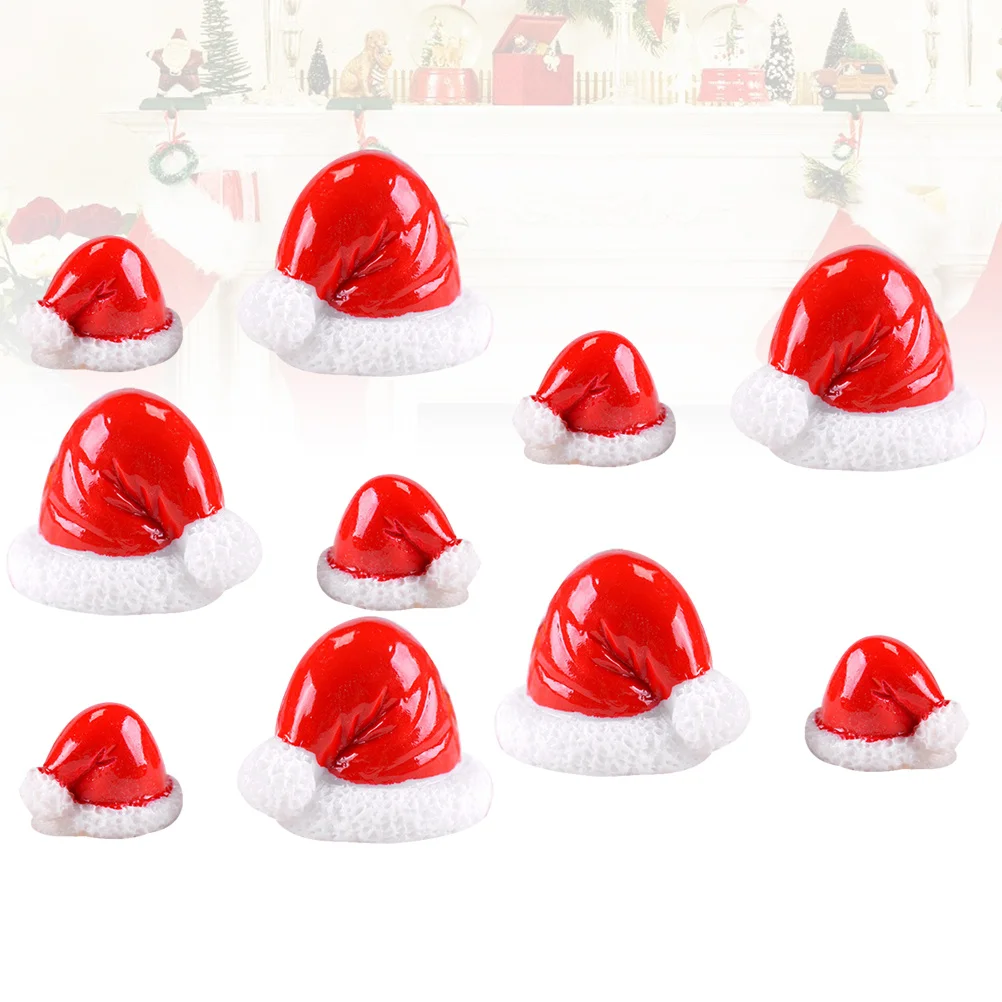 

10Pcs Christmas Resin Hat Decorations Delicate Micro Landscape Desk Accessory Small Large Sizes Xmas Gift Ornament