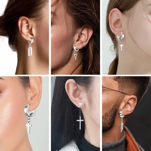 1 par moda cruz pingente clipe de orelha não piercing brincos falsos presente para homens mulheres jóias 12 principais vendas fake piercing orelha - №2
