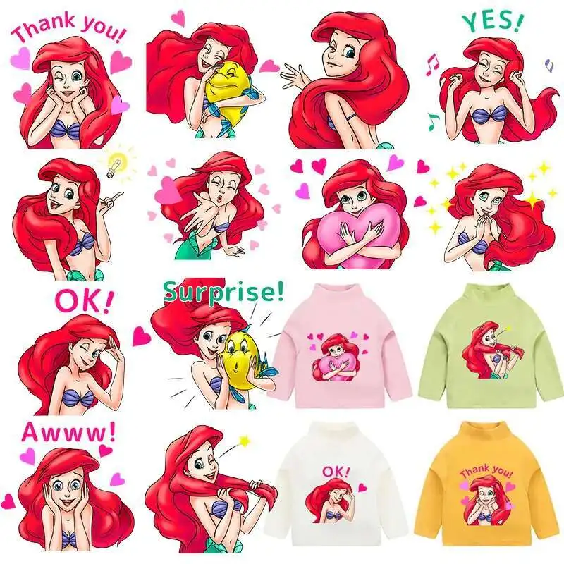 

Cartoon MINISO Iron On Transfer Patches The Little Mermaid Princess Heat Transfer Stickers Diy Children Clothes Appliques