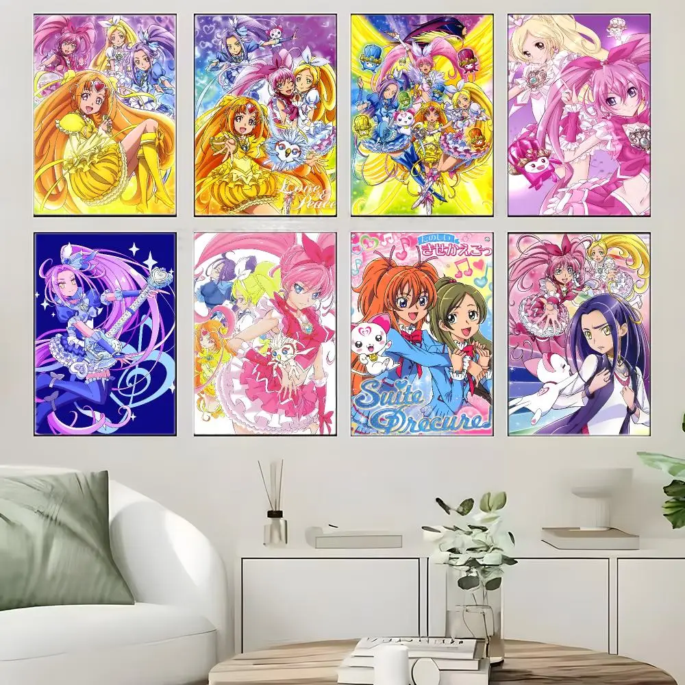 Music Anime S-Suite Pretty Cure Poster  Self-adhesive Art Waterproof Paper Sticker Coffee House Bar Room Wall Decor
