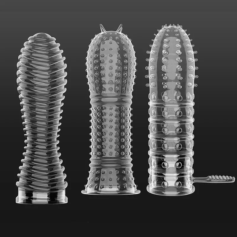 Penis Covers Extender Men's Condoms Crystal Penis Condoms Finger Cock Ring Adult Sex Toy For Sex Male Longer Lasting