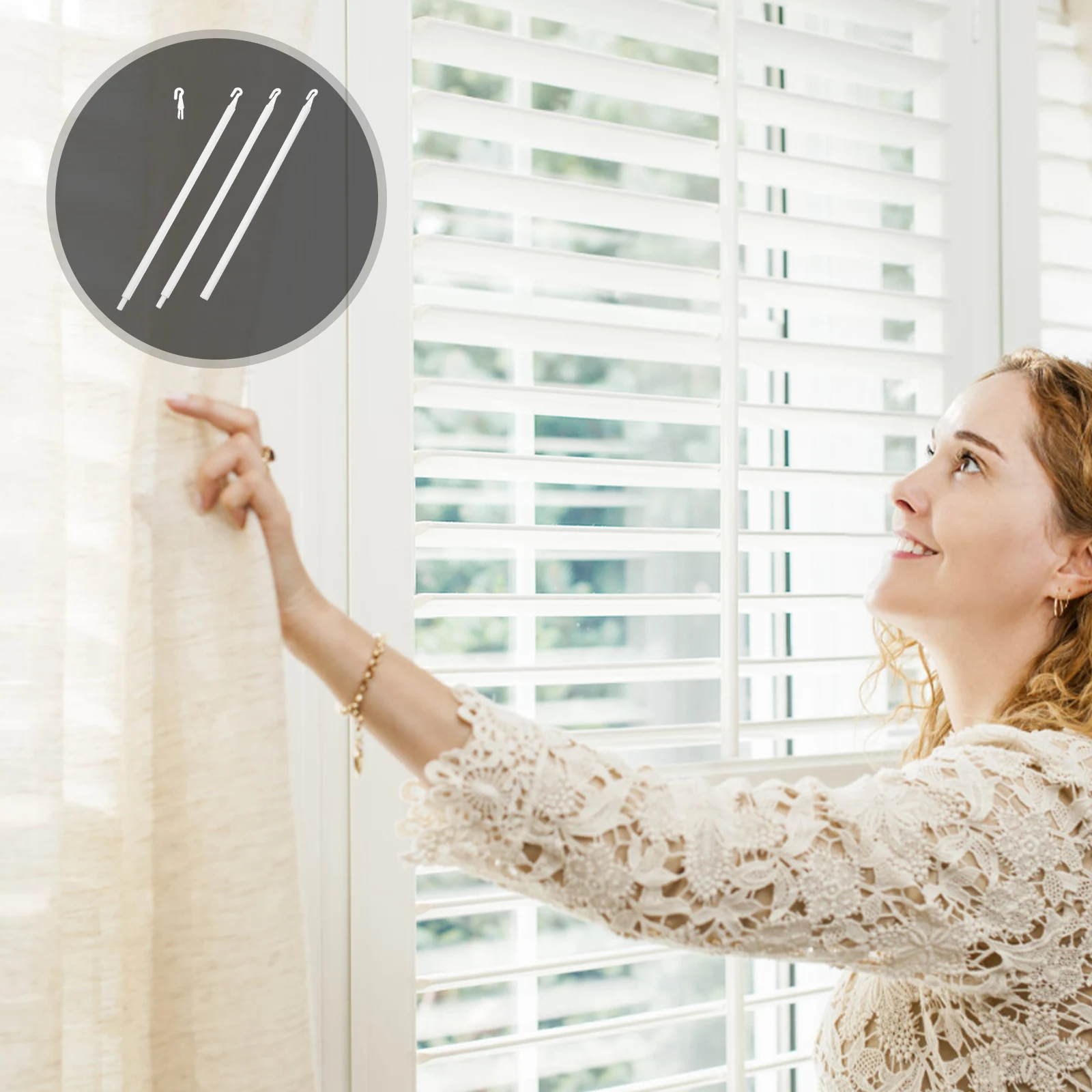 

1 set 1 Set Plastic Blind Wand With Hooks Lightweight Tilt Rod Replacement Easy Assembly Sturdy Pull Stick For Curtains