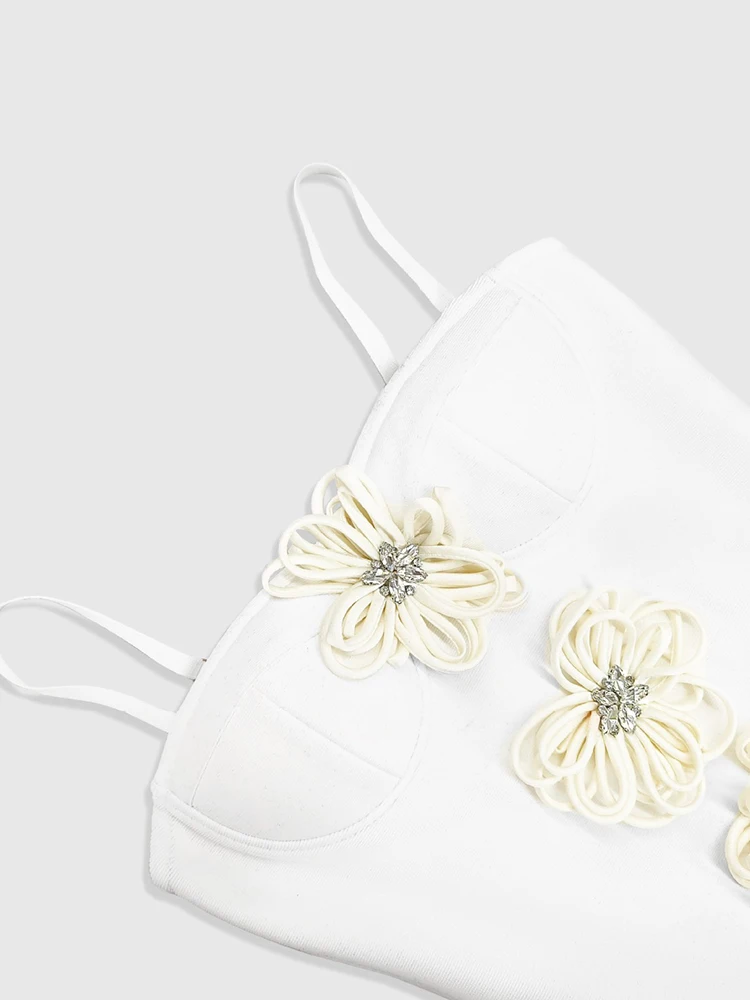 Sexy bretelles Spaghetti 3D fleur robe de bal femmes noir blanc sans manches Patchwork Mini robes Cocktail soirée Club robe de soirée