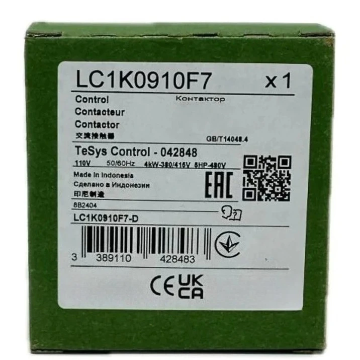 

Brand New Original LC1K0910F7 LC7K0910F7 contactor 3P AC 3 = 440 V 9 A 1 NO aux 110 V AC coil Fast delivery