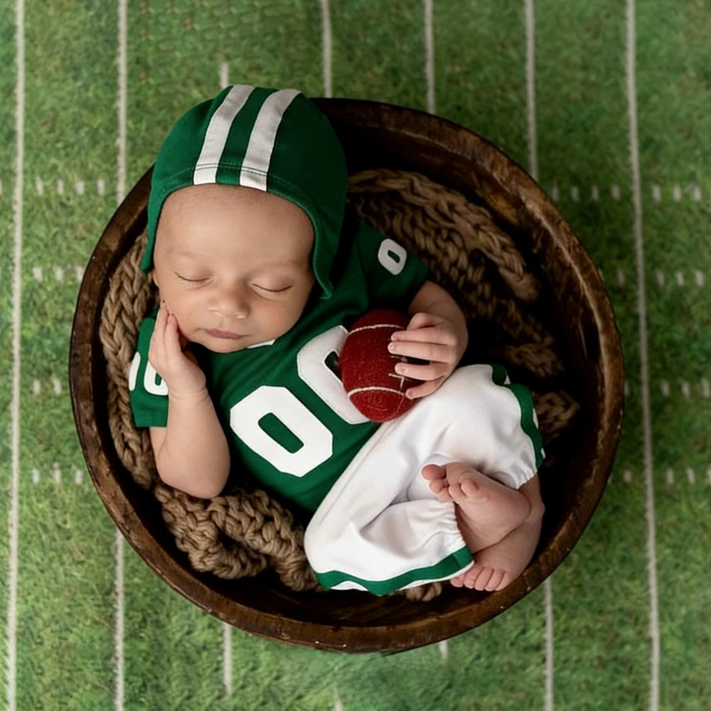 Newborn Photography Props Baby Boy Football Jersey Romper Set with Hat American Football Photo Shoot Outfit Newborn Photo Prop