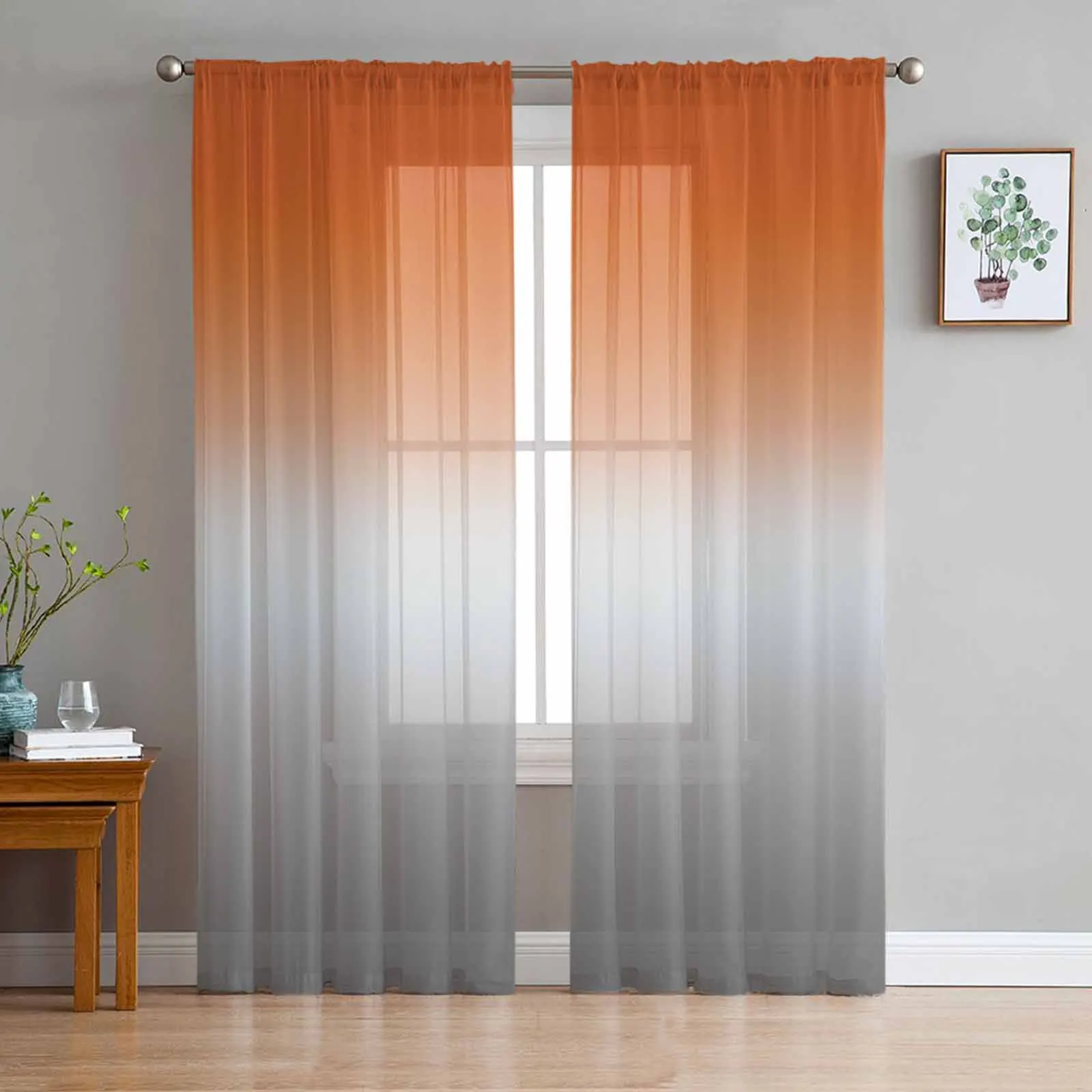 

Orange Gray Gradient Abstract Sheer Curtains for Living Room Modern Home Decor Tulle Curtain Bedroom Voile Drapes