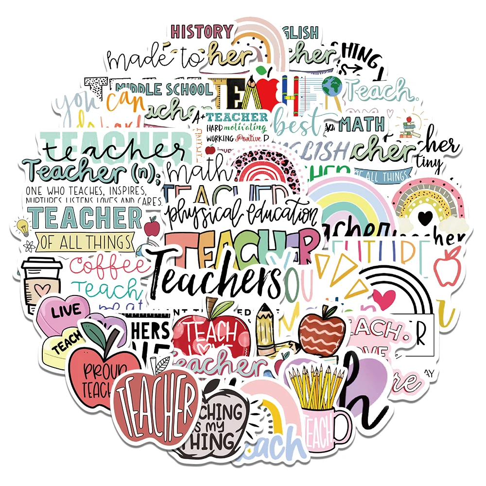 50PCS Inspirational Teacher's Day Teach Love Graffiti Stickers for Laptop Scrapbooking Phone Helmet Refrigerator Sticker