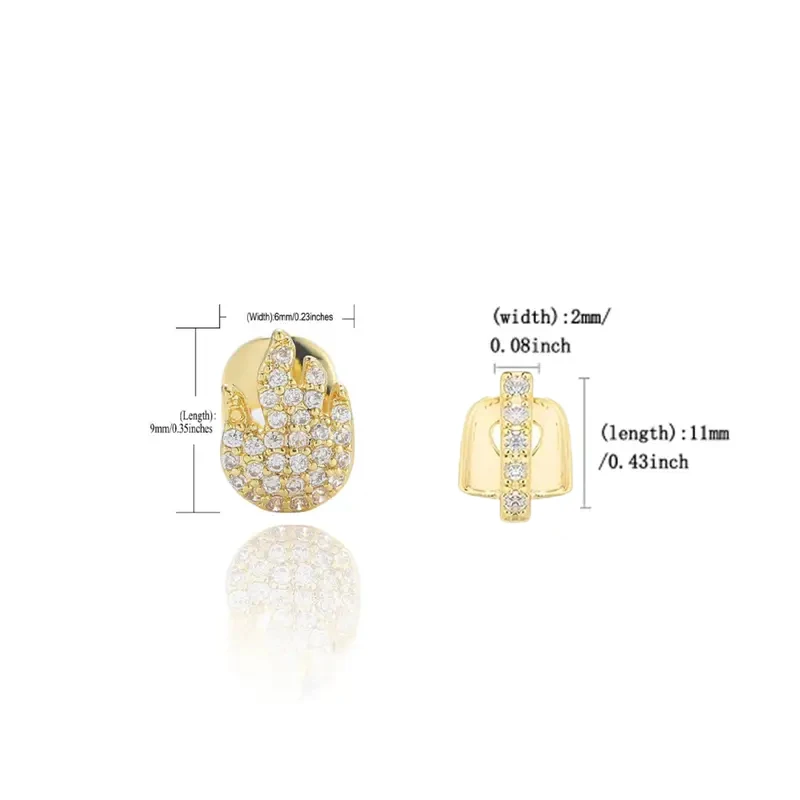 قطعتان من قاعدة الهيب هوب جريلز النحاسية مع أحجار زركونيا صناعية متألقة، تغطية كاملة للجنسين مجوهرات كهدية رائعة للمغني الراب #6