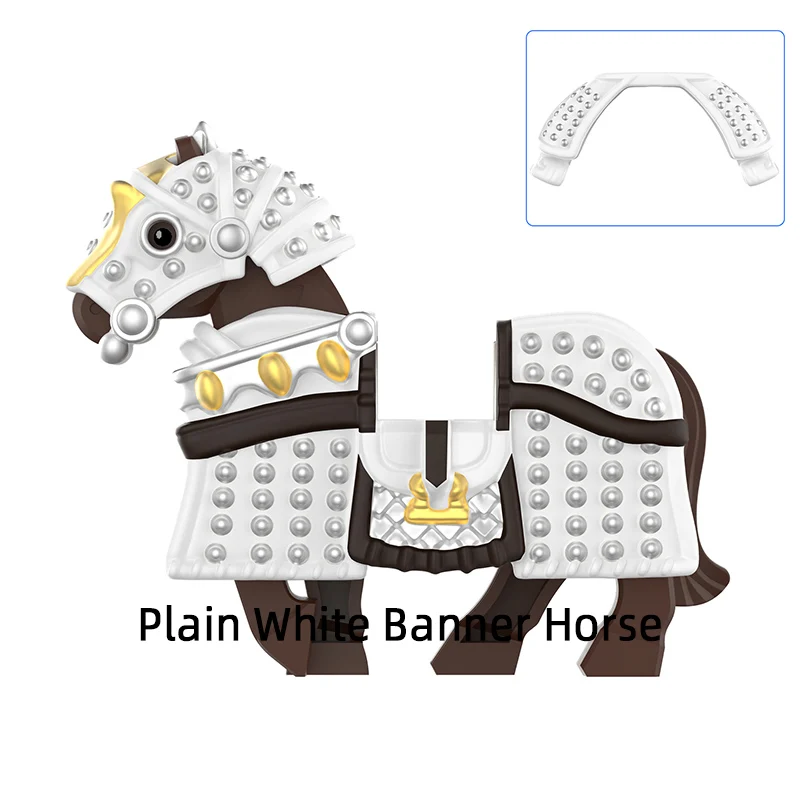 The Plain Bordered White Red Yellow Blue Banner Horse Model Blocks MOC Bricks Set Gifts Toys For Children M126-M133