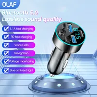 Olaf 3.1A Car Charger Bluetooth 5.0 FM Transmitter PD Dual USB Player MP3 Charger Handsfree Car Charger Adapter For Mobile Phone