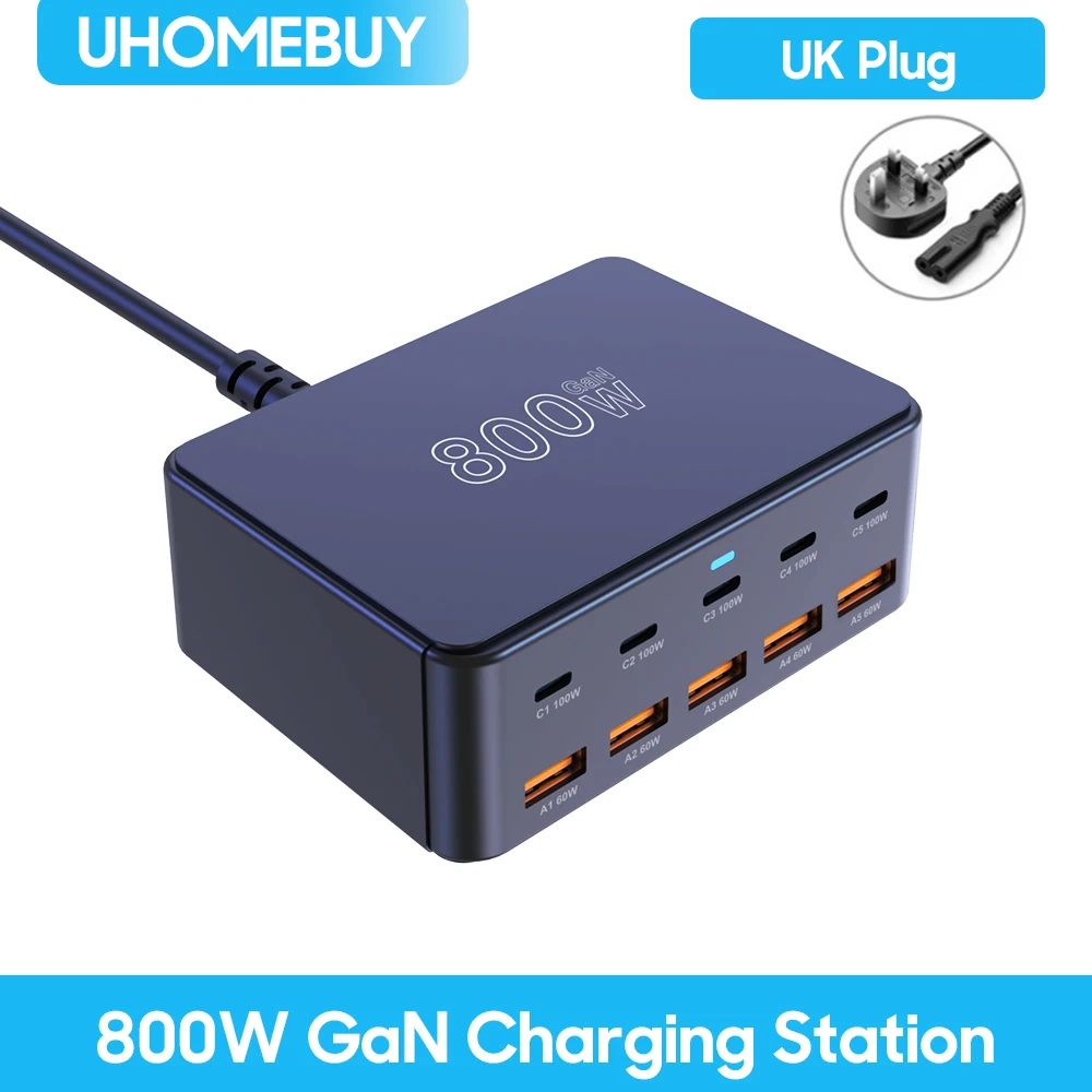 800W USB C GaN-oplader 100W PD3.0 PPS QC3.0 Multiport snellaadstation voor iPhone 15 16 Samsung Macbook Pro Laptops Tablets