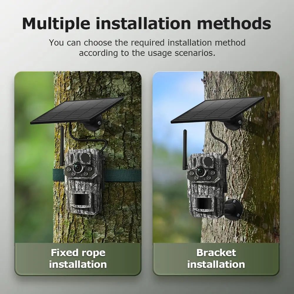 Solar Battery Hunting Trail Camera,Built-in GPS,Temperature Detection,PIR Motion,AI Animal Recognition,HD Night Vision,2-Way Tal