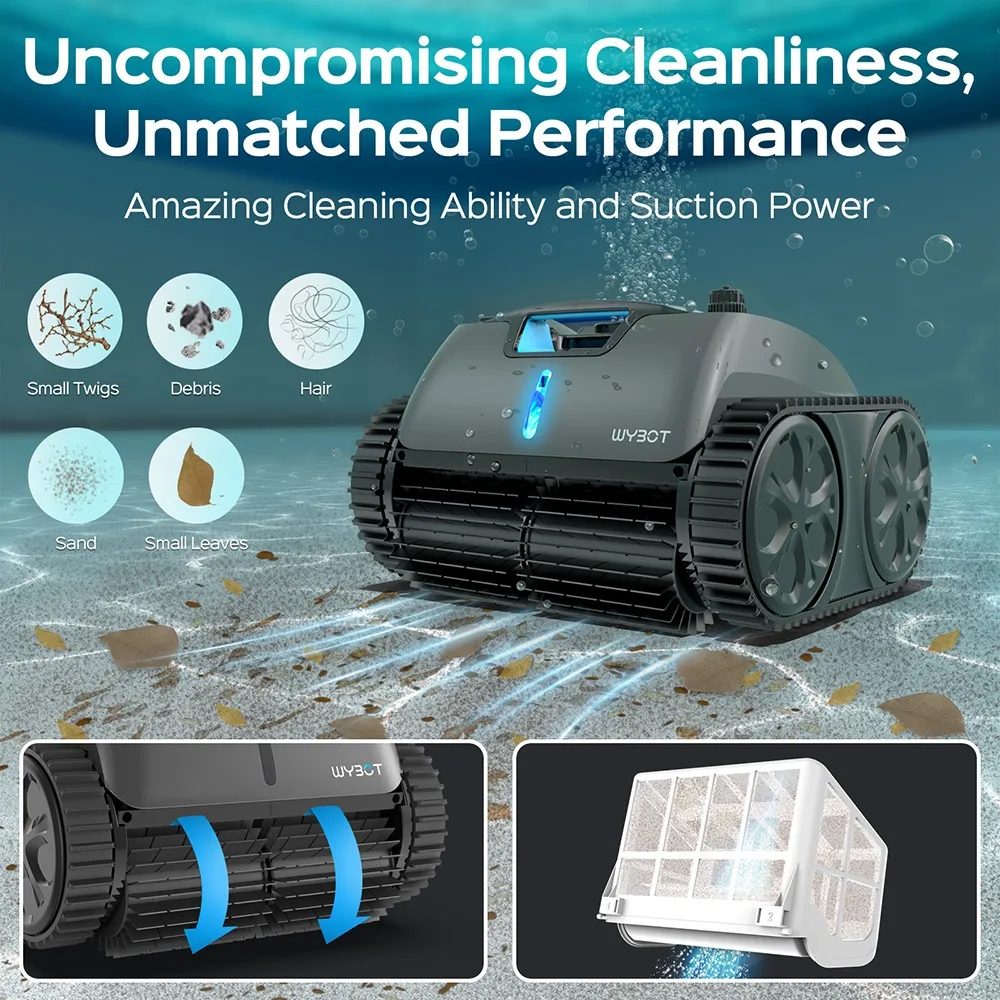 WYBOT C1 MAX Cordless Pool Robot Vacuum with APP, 180-240min Runtime, 3 Cleaning Modes, Wall Climbing, 65W Suction Power, Up to