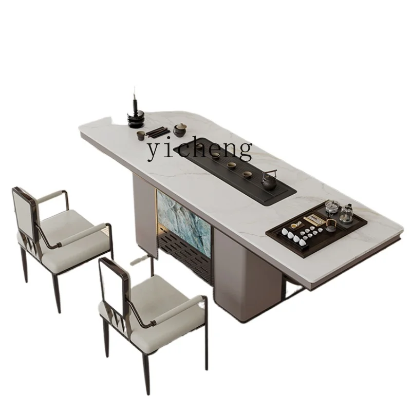 ZK Light Luxury Stone Plate Table-Chair Set Modern Simple Home Living Room Balcony Office Kettle Tea Table One Body