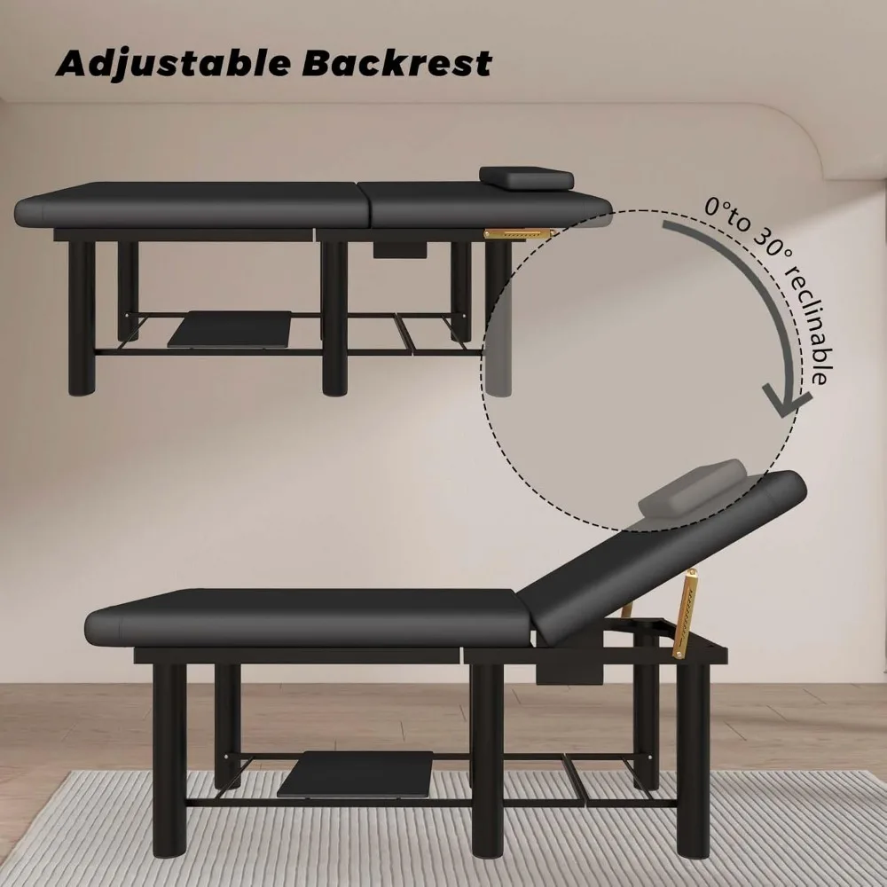 6개의 다리가 있는 고정식 마사지 테이블, 30 °   조절 가능한 등받이, 스파 및 물리치료용 고강도